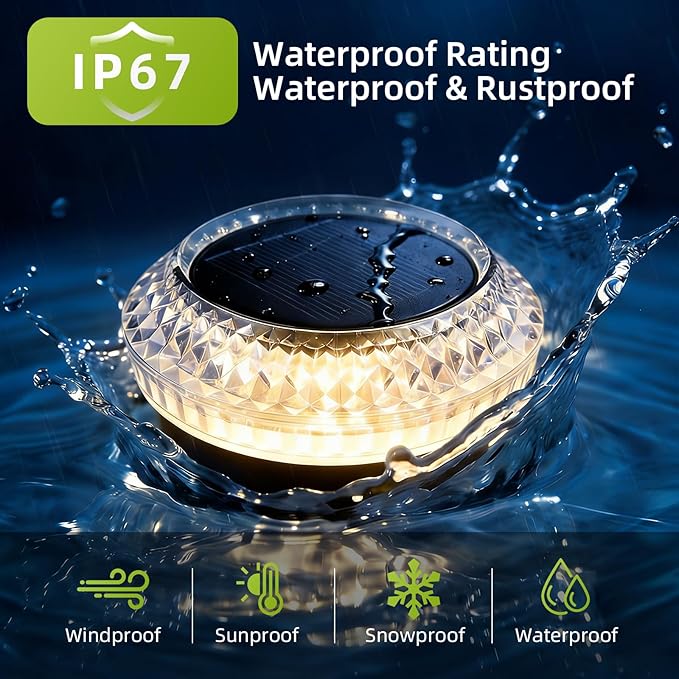 Solar Deck Lights Outdoor - IP67 Waterproof Solar Driveway Dock Lights 12PK Solar Pthway Lights Outdoor Warning Step Lights for Driveway Sidewalk Garden Pathway Yard Stair Backyard Decor(Warm White)