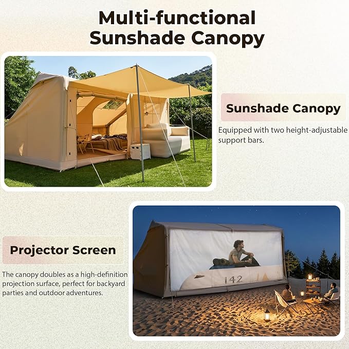 YOLENY Inflatable Tents for 8-10 People 600D Oxford Blow up Tent with Extended Canopy Easy Set-up Waterproof Glamping Cabin for 8-10 People