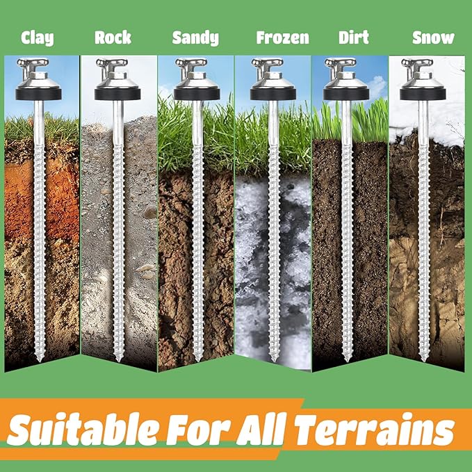 12 Pcs 12 Drillable Tent Stakes Hex Pegs Stakes Drillable Threaded Long Hook Top Packs Tent Stakes for Grassland Garden Tents Canopies Awnings Camping Travel (Hex Tool and Storage Bag)