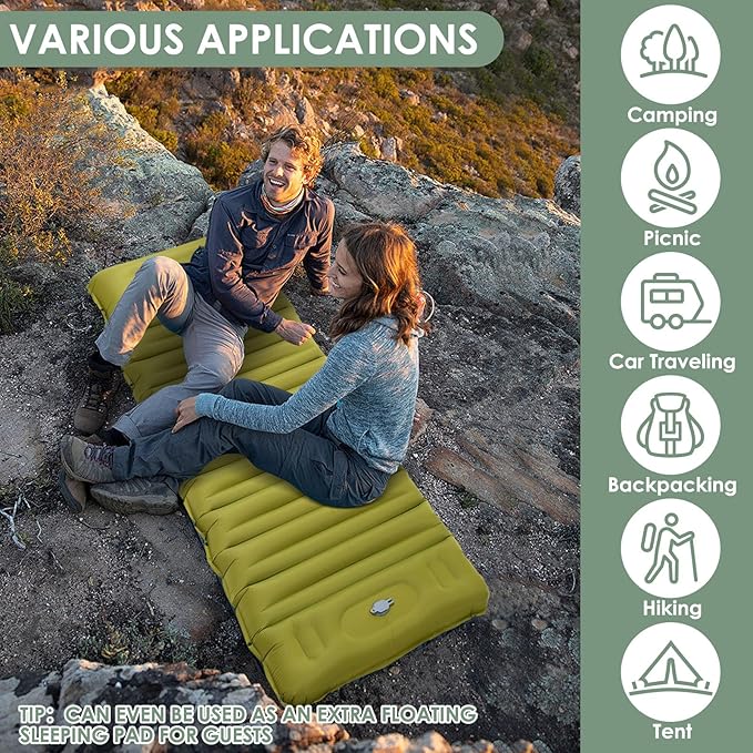 Extra Thick 4.8 Sleeping Pad for Camping Self Inflating Camping Pad with Built-in Foot Pump 78x27 Ultralight Sleeping Pad with Pillow for Backpacking Hiking Travel &amp Outdoor Fun (Green)