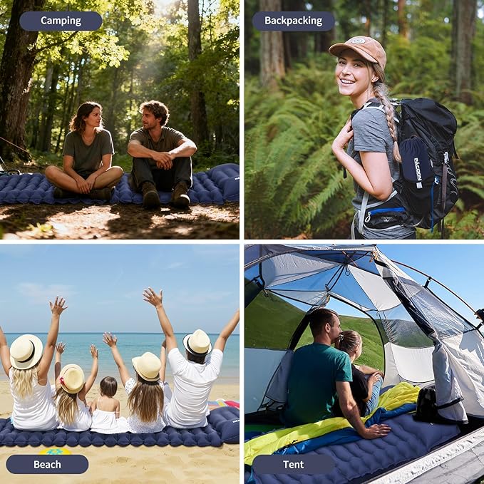 Camping Sleeping Pad Connectable Design for Double Mat Ultralight Inflatable Sleeping Mat with Pillow Built-in Foot Pump Portable Camping Air Mattress for Backpacking Hiking Tent (Navy)