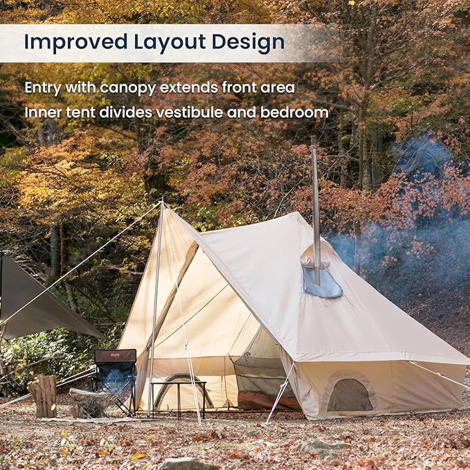 S'More Fronti Canvas Camping Tent - 2 Person 4 Season Weather Resistant Glamping Tent with Stove Jack for Car Camping &amp Hiking