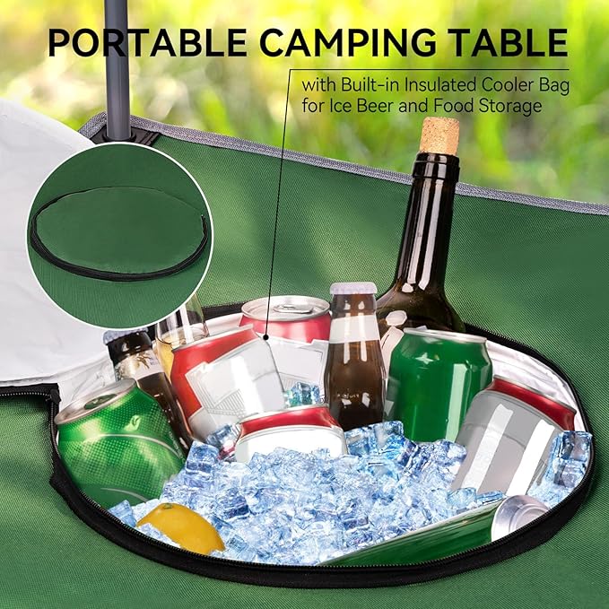 Portable Lightweight Folding Camping Table - Collapsible Foldable Picnic Camp Table with Cooler 4 Enlarged Upgraded Cup Holders and Carry Bag for Tailgating Beach BBQ RV Hiking Party Travel