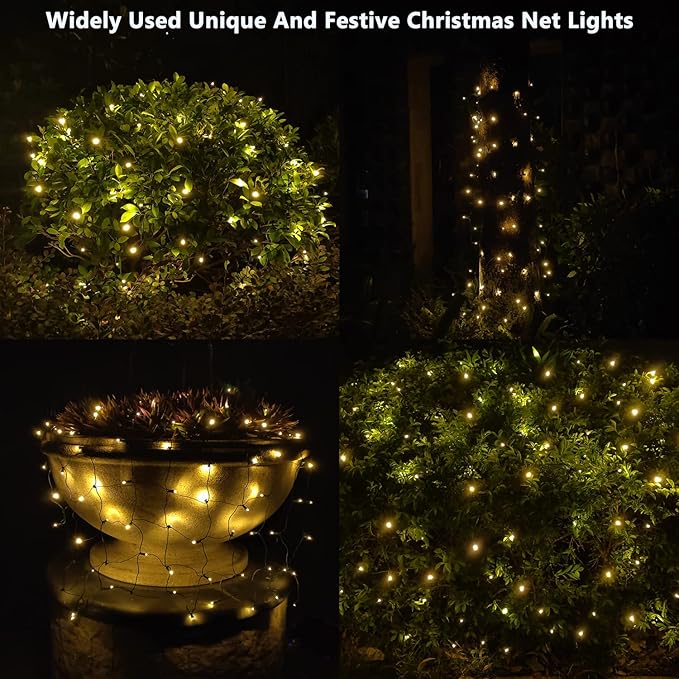 LED Christmas Net Lights Outdoor Decorations for Bushes144LED 6ftx6ft Connectable Green Wire Net Christmas Lights for Outdoor Indoor Yard Mesh Shrub Tree DecorUL Certified(Warm White)
