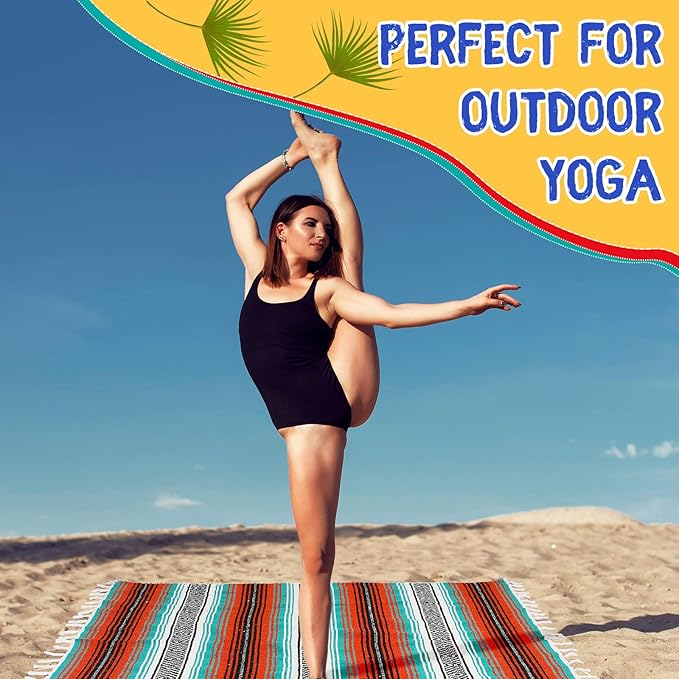 6 Pcs Mexican Blankets Bulk Yoga Authentic Throw Mexican Serape Blanket Large Colorful Striped Falsa with Fringed for Outdoor Camping Beach Picnic Home Decor (Orange Green)