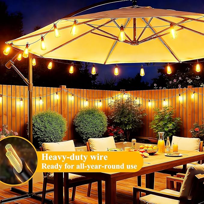 Upgraded LED Outdoor String Lights 210Ft Shatterproof Waterproof ST38 Vintage Edison Bulbs Patio Lights Energy Saving Hanging Outdoor for Christmas Porch Deck Garden Backyard Wedding Party