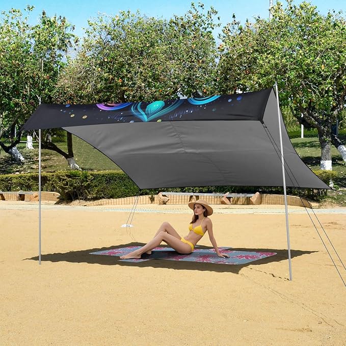 ALAZA Rainbow Mandala Galaxy Beach Tent Sun Shelter UPF50+ Protection Beach Shade Canopy w/ 4 Sandbags for Outdoor Camping Fishing Backyard Fun Picnic 10x9 ft