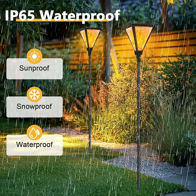 Upgraded Extra-Tall Solar Lights Outdoor 2 Pack Flickering Flame Solar Torch Lights with 61Tall &amp Super Larger Size Solar Flame Lights Waterproof Tiki Torches for Outside Garden Patio Yard Path