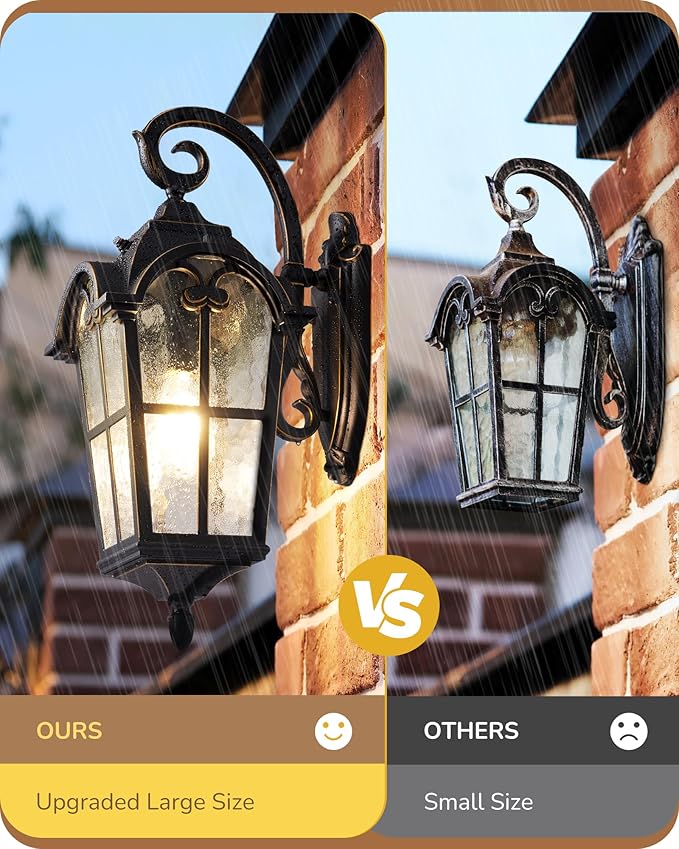 EDISHINE Dusk to Dawn Outdoor Wall Light Roman Large Size Exterior Lantern Fixtures E26 Base Waterproof Porch Lights Wall Mount Black Outside Wall Sconce 2 Pack