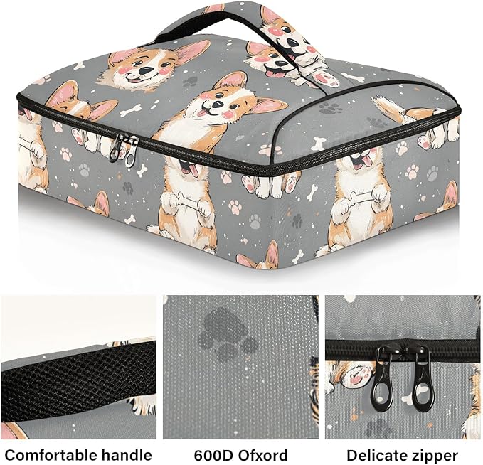 Casserole Carrier Cute Cartoon Dog FaceInsulated Casserole Carrier for Hot or Cold Food Thermal Lunch Tote for Potluck Parties Picnic Beach Fits 9 x 13 Inches Baking Dish