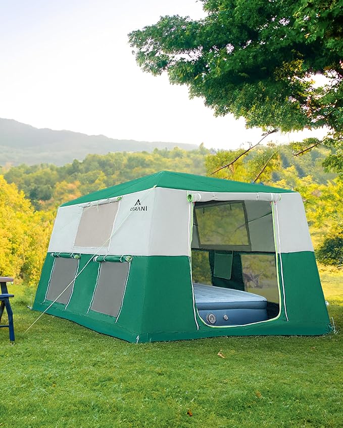 14.1'x6.5'x9' Inflatable Tents for Camping Portable 6/8/10 Person Blow Up Air Tent Waterproof Windproof Easy Setup Large Family Tent with 2 Doors 6 Windows Mosquito Screen