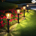 Solar Pathway Lights Outdoor 4 Pack Stainless Steel &amp Glass Solar Garden Lights Auto Dusk to Dawn IP65 Waterproof LED Path Lights for Yard Lawn Walkway Driveway