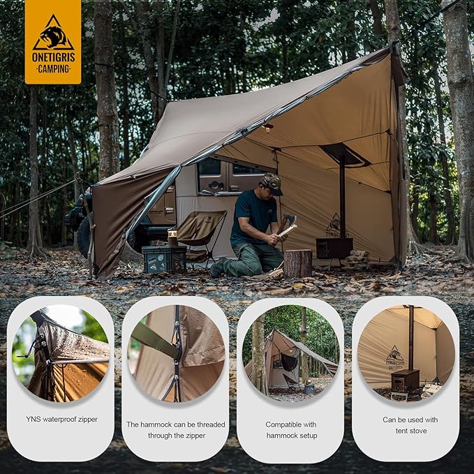 OneTigris COZSHACK Hot Tent Large Spacious 4 Person Tent with Stove Jack Windproof Waterproof Tent for Wood Stove Bushcraft Camping Travel Truck Family