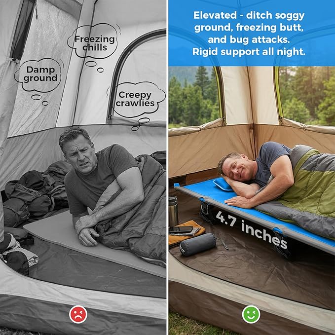 KingCamp Ultralight Camping Cot Portable Folding Tent Camping Cot 265 Lbs Heavy Duty Sleeping Cot with Pillow for Adults Outdoor Backpacking Travel Hiking Blue