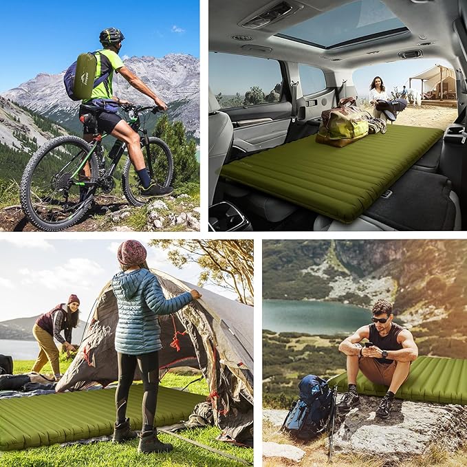 Double Camping Sleeping Pad Ultralight Waterproof Inflatable 2-Person Sleeping Mat with Inflation Bag Lightweight Portable Air Mattress for Outdoor Backpacking Hiking Car Traveling Tent (Green)
