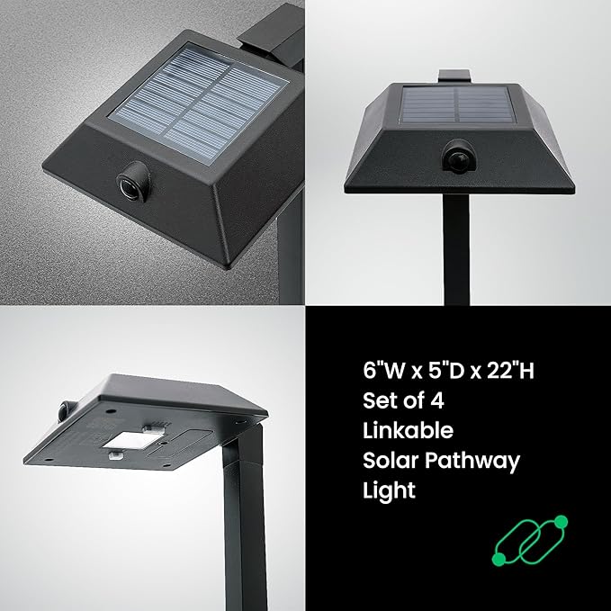Mesh Linkable Series 4-Pack Solar LED Security Pathway Light w/ LiFePO4 Battery 300LM Auto-linking 110°x16 ft Motion Detection CCT 3000K/4000K/5000K 4-Channel Settings Stainless Steel Bronze