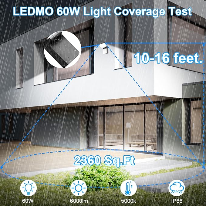 ledmo 60W LED Outdoor Wall Light Switch Control 350° Horizontal/180° Vertical LED Exterior Wall Lights Modern Neighbor Friendly Adjustable Exterior Flood Lighting 5000k for Upper Areas Yard Porch