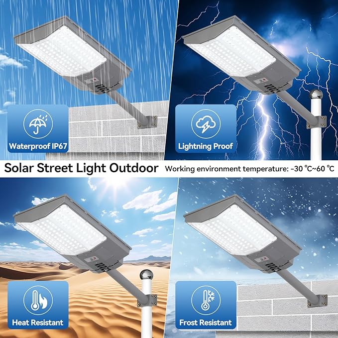 10500W Solar Street Lights Outdoor 2PCS 650000LM 7000K Solar Parking Lot Lights Dusk to Dawn 40000mAh IP67 Waterproof Pole Security Flood Lamps with Motion Sensor and Remote for Yard Driveway