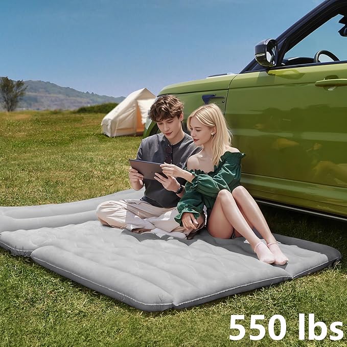 BEBAS Car Air Mattress - Inflatable Back Seat Air Mattress for Car Thick Camping Sleeping Pads with 2 Pillows &amp Rechargeable Air Pumps Portable Travel Airbed for Pickup Trucks