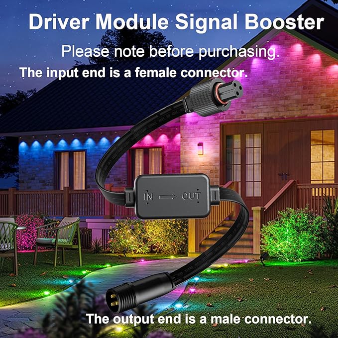 Driver Module Signal Booster Compatible with Govee Permanent Outdoor Light Pro Models H706A H706B and H706C Supporting Transmission Distances up to 200 feet. （Female to Male）