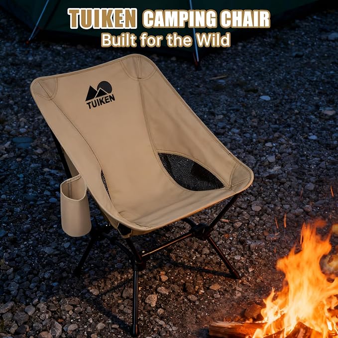Ultralight Camping Chair Backpacking Chair Portable Camp Chair with Cup Holder &amp Storage Bag Lightweight Compact Folding Chair for Hiking Travel Picnic Mountaineering (Light Brown)