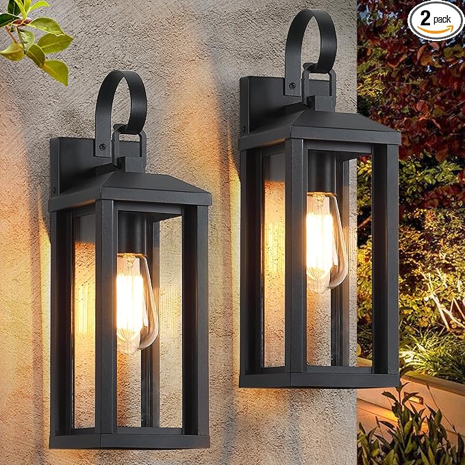 Large Outdoor Wall Light Fixtures 2-Pack Anti-Rust Porch Lights with Tempered Glass 17 Modern Farmhouse Black Exterior Lighting Fixtures Waterproof Outside Sconce Coach Lights for Garage House