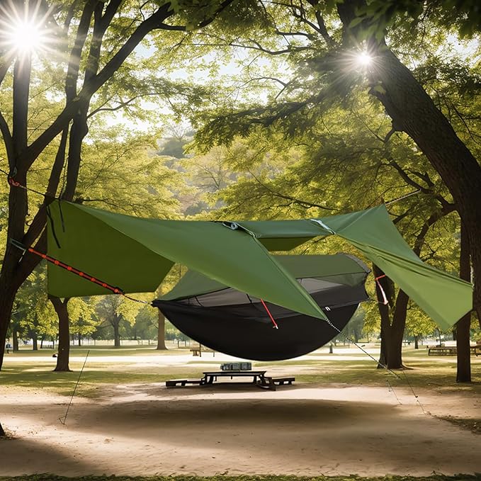 3-in-1 Camping Hammock Tent with Rain Fly Quick-Zip Door &amp Curved Poles – Lightweight Shelter with Mosquito Net