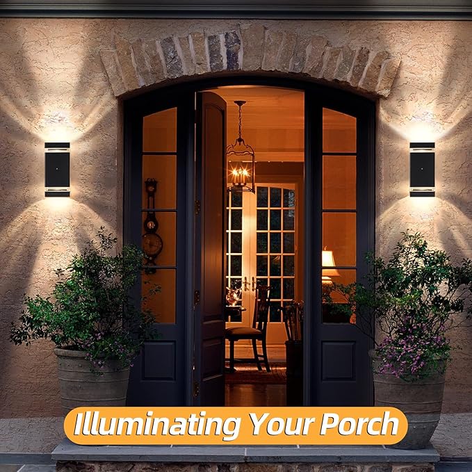 Dusk to Dawn Sensor Outdoor Wall Light Fixture Up Down LED Porch Wall Lights Sconce Black Waterproof Exterior Lighting Wall Mount Aluminium Outdoor Lights for House