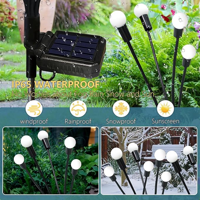 Solar Garden Lights Outdoor 4 Pack 40 LED Solar Firefly Lights Waterproof Sway by Wind Swaying Light for Yard Patio Backyard Garden Planter Flower Bed Pathway Outdoor Decoration (Warm White)
