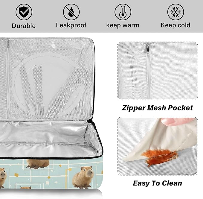 Casserole Carrier Loveliness Cute CapybarasInsulated Casserole Carrier for Hot or Cold Food Thermal Lunch Tote for Potluck Parties Picnic Beach Fits 9 x 13 Inches Baking Dish