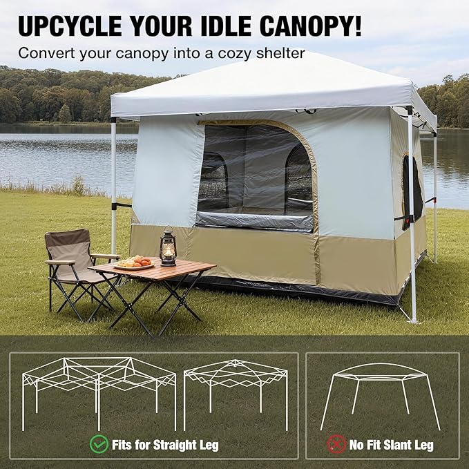 REDCAMP Canopy Camping Tent for Pop Up Canopy Tent Inner Tent Converts Straight Leg 10'x10' or 10'x20' Canopy into Camping Tent Fits 4-6 Person(Frame/Shelter NOT Included)