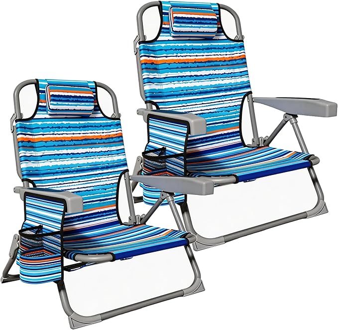 Lightweight Portable Beach Chair for Adults 350 LBS Capacity Backpack Beach Chair Reclining Beach Chair with 5-Position Lay Flat Large Cup Holder for Beach Camping Sports