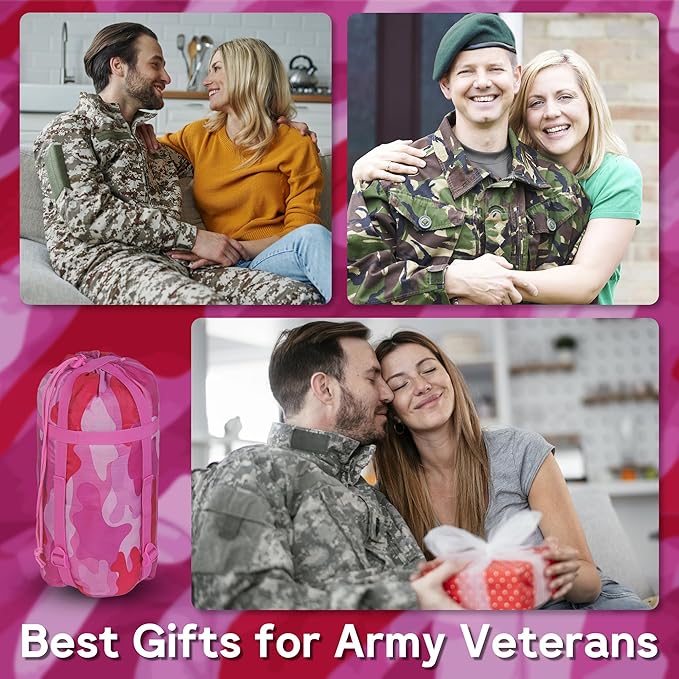 Mirzoyan Woobie Blanket Military Poncho Liner Camo Insulated Camping Woobie Blanket for Outdoor Hiking (Pink with Zipper)