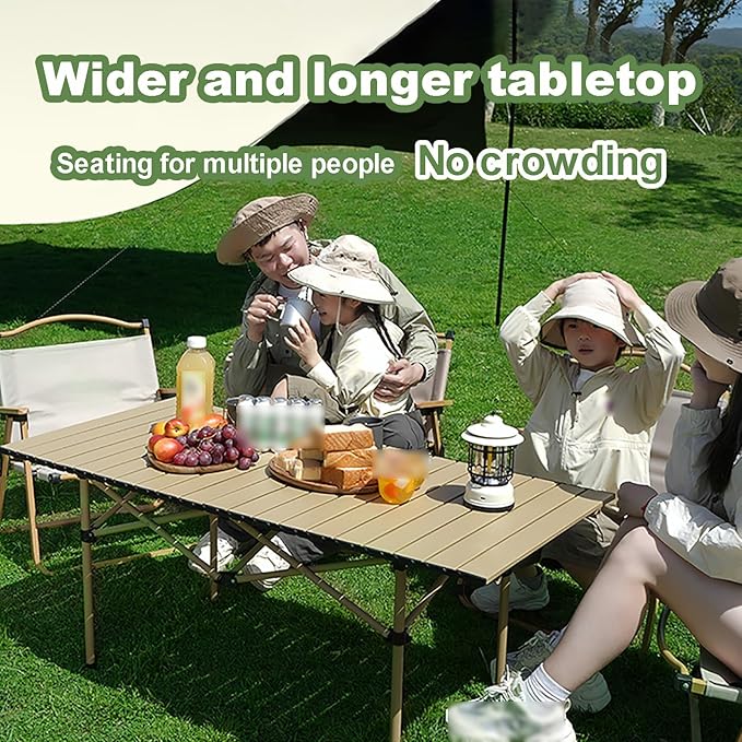 Beige Outdoor Portable Folding Egg Roll Table Camping Picnic Table Easy to Carry Multiple (Medium)