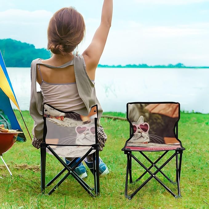 Cat Holiday Portable Camping Chairs Folding Chair - Durable Oxford Fabric Lightweight Iron Frame Easy Fold Design - Ideal for Outdoor Activities Camping Fishing and Travel