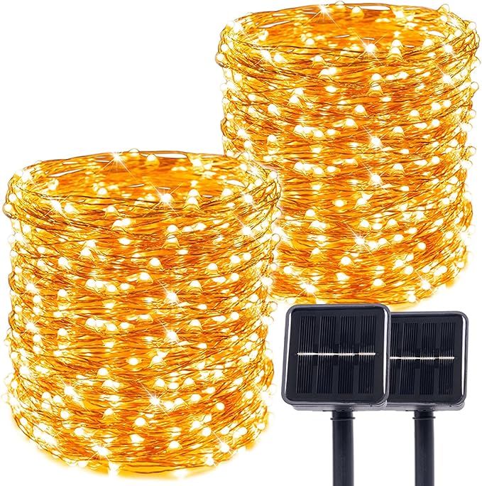 Solar String Lights for Outside2Pack 66FT 200 LEDs Solar Fairy LightsWaterproof 8 Modes Button Outdoor String Light for Patio Garden Backyard Tree Wedding ChristmasCopper WireWarm White