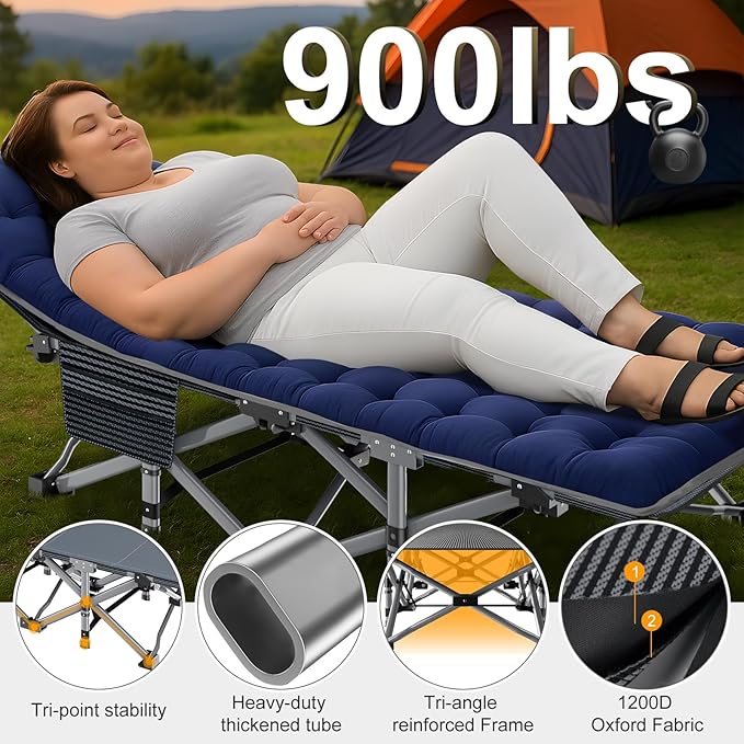 ABORON Camping Cot for Adult 28 Extra Wide 2PK Heavy-Duty 1200D Oxford Cot for Sleeping Portable Folding Camp Bed with Mat &amp Carry Bag