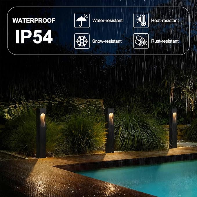 Modern Pathway Light Landscape Path Light 3000K Warm Led Bollard Lighting Fixture Outdoor Waterproof Walkway Light Aluminum Rainproof Path Lamp for Garden Lawn Courtyard Driveway 23.6in