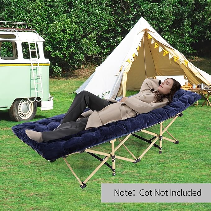 REDCAMP Folding Cot Pads for Sleeping Extra Thick Soft Comfortable Velvet &amp Corduroy Cotton Camping Cot Mattress Pad for Backpacking Hiking Black Blue Brown Grey 75x30 inches