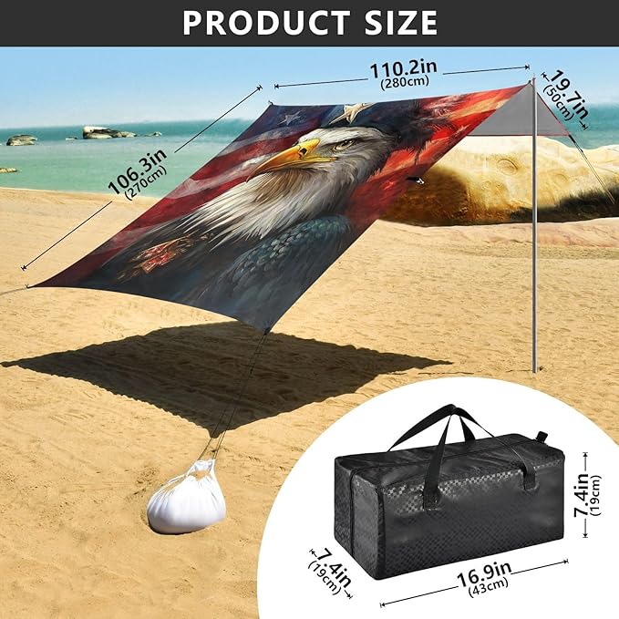 ALAZA Eagles Independence Day Beach Tent Sun Shelter Portable Canopy Sunshade for Outdoor Camping Picnics Backyard Fun 10x9 ft