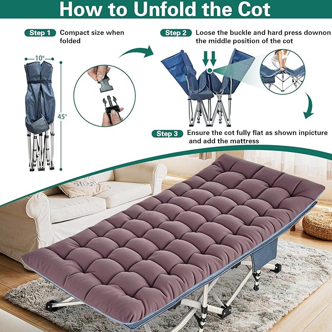 2 Pack Extra Large Cot 32 Wide Camping Cot with Mattress Comfortable Sleeping cots for Adults with Carry Bag XXL Cots for Camping Bed Folding Cot Heavy Duty for Home Outdoor Indoor