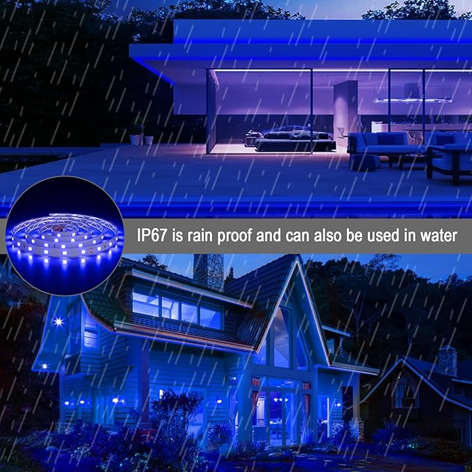 MIHEAL Solar LED Strip Lights Outdoor 32.8ft 560 LEDs Solar Powered Blue Light LED Strip with 8 Lighting Modes IP67 Waterproof 2835 SMD Rope Lights for Garden Trees Christmas Party Decor
