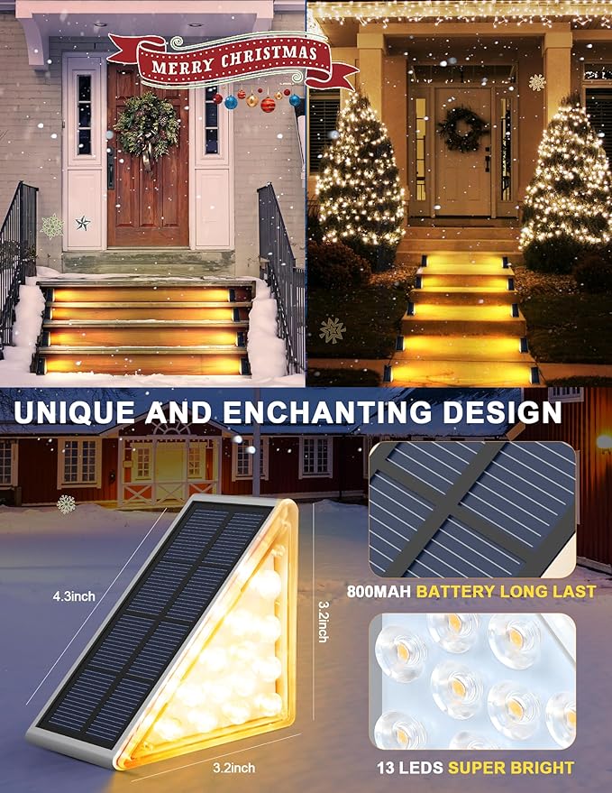 LED Solar Step Lights Waterproof Outdoor Stair Lights Warm White Solar Deck Lights IP67 Solar Decoration Lights for Yard Patio Garden Walkways Front Door Pathway Driveway Porch 12 Pack