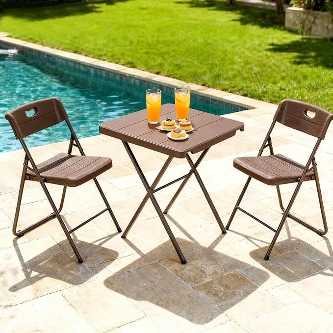 Folding Table 27 Inch Square Folding Table No Assembly Portable Camping Picnic Table Heavy Duty Steel Frame Outdoor Coffee Table Patio Card Table for Small Spaces RV Parties 400 LBS Capacity