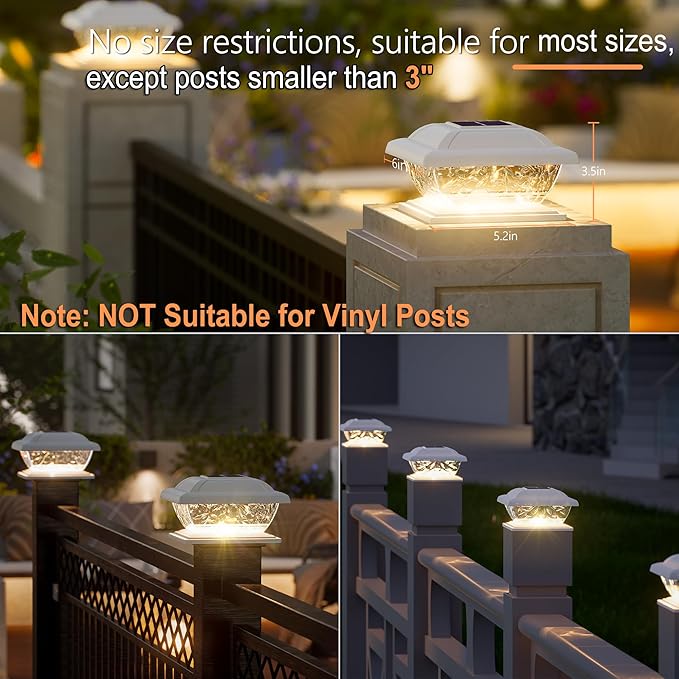 Brizled Solar Post Lights 6 Pack LED Solar Fence Cap Lights for 4x4 5x5 6x6 Wooden Posts Warm White Fence Top Post Light Column Landscape Outdoor Lighting for Outside Garden Patio Yard
