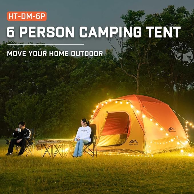 Happy Travel Camping Tent 4/6 Person Dome Tents for Camping with Rainfly Waterproof Clip Easy Setup Portable Family Tent with Mesh Windows 20% More Headroom Backpacking Tents for Camping &amp Hiki