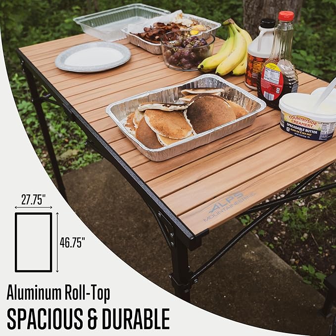 ALPS Mountaineering Overlanding Table Aluminum Roll-Top with Wood-Look Adjustable Height