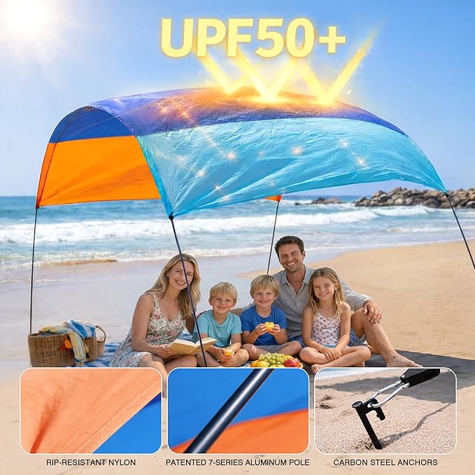 Wind Portable Beach Shade Canopy | Quick 3-Minute Setup | 150 Sq. Ft. Sun Shelter for Up to 8 People | Lightweight with UPF 50+ Protection | Ideal Sun Shelter &amp Beach Tent for Family Outings