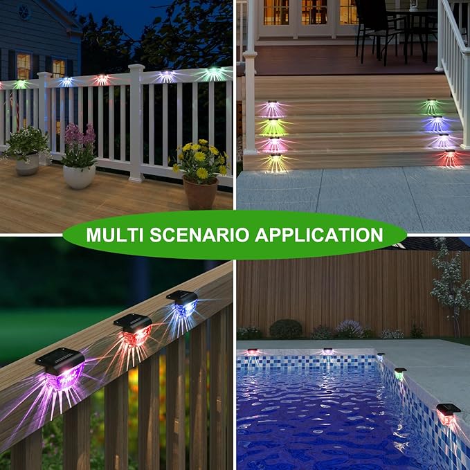 12 Pack Solar Deck Lights Outdoor Solar Step Lights Waterproof for Outside Yard Patio Garden Pool Railing Stairs Fence (Color Changing)