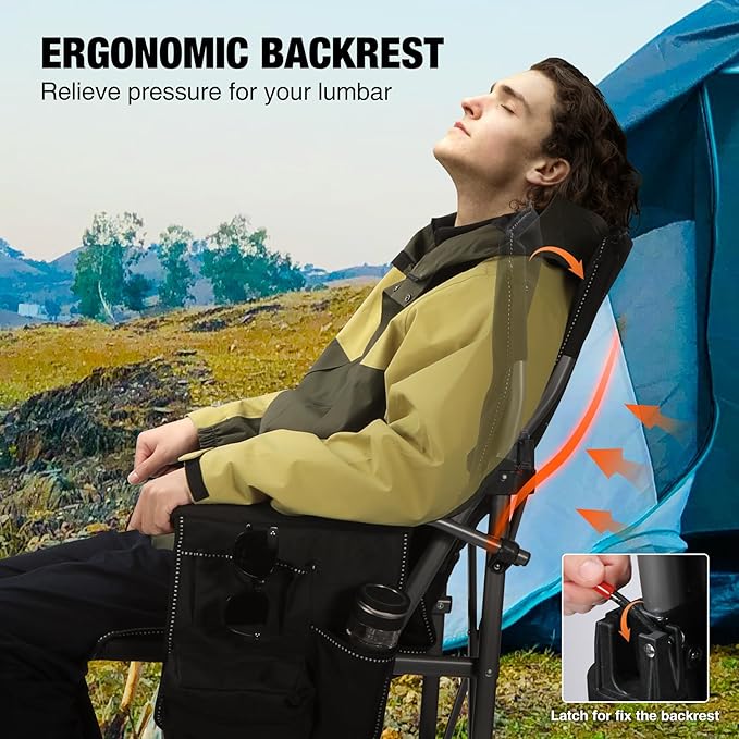 Extra Tall Folding Chairs for Adults 330lbs with Adjustable Backrest Portable Bar Height Foldable Director Chairs with Lumbar Support Comfortable with High Back and FootrestBlack2Pack